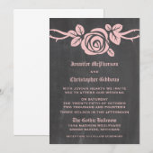 Roze Rose Chalkboard Wedding Invite Kaart (Voorkant / Achterkant)