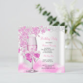 Roze Rose Champagne White Birthday Party Kaart (Staand voorkant)