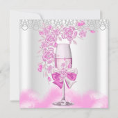 Roze Rose Champagne White Birthday Party Kaart (Achterkant)