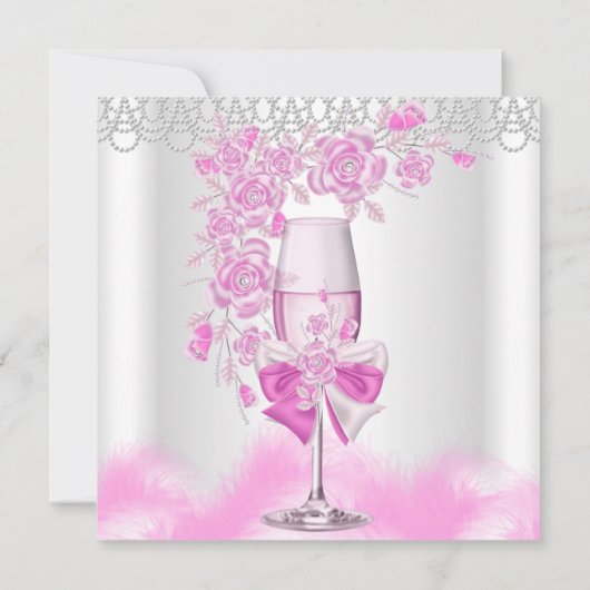 Roze Rose Champagne White Birthday Party Kaart (Achterkant)