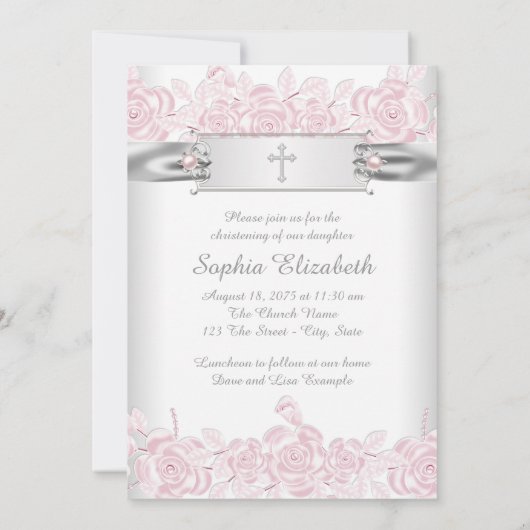  Roze Rose Christening Kaart (Achterkant)