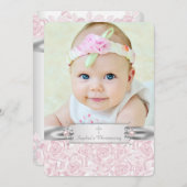  Roze Rose Christening Kaart (Voorkant / Achterkant)