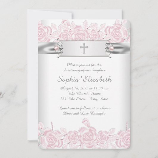  Roze Rose Christening Kaart (Achterkant)