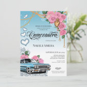Roze Rose Classic Blauw Lowrider Chola Quinceanera Kaart (Staand voorkant)