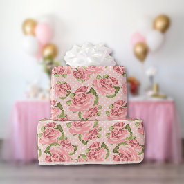 Roze Rose Country Chic Dot Patroon Cadeaupapier