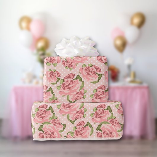 Roze Rose Country Chic Dot Patroon Cadeaupapier