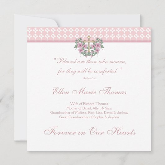 Roze Rose Cross Rouwende Kaarten (Achterkant)