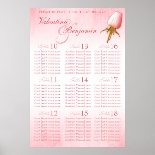 Roze Rose Custom Wedding Table Plan 10-18 Poster (Voorkant)