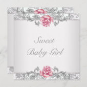 Roze Rose Damask Baby Girl Shower Kaart (Voorkant / Achterkant)