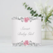 Roze Rose Damask Baby Girl Shower Kaart (Staand voorkant)