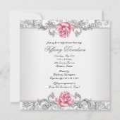 Roze Rose Damask Baby Girl Shower Kaart (Achterkant)