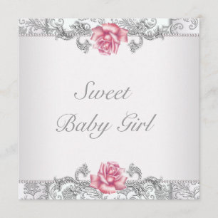 Roze Rose Damask Baby Girl Shower Kaart
