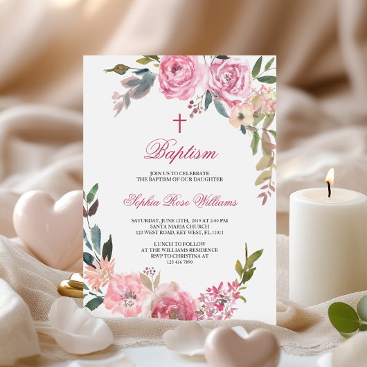 Roze Rose doop uitnodiging