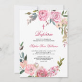 Roze Rose doop uitnodiging (Voorkant)