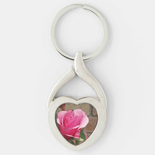 Roze Rose ~ Drasted Heart Keychain (Voorkant)