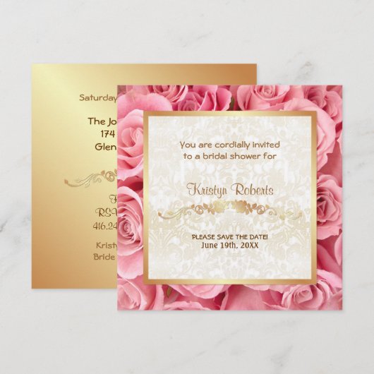 Roze Rose Elegance - Douche Save The Date (Voorkant / Achterkant)