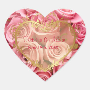 Roze Rose Elegance - Gouden Hart Sticker