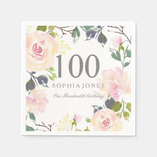 Roze Rose Elegant 100e verjaardag Servetten (Voorkant)