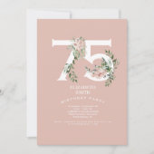 Roze Rose Elegant 75th Blush Birthday Party Kaart (Voorkant)