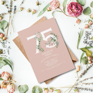 Roze Rose Elegant 75th Blush Birthday Party Kaart