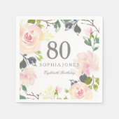 Roze Rose Elegant 80th Birthday Party Servetten (Voorkant)