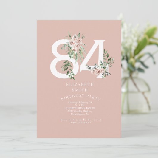 Roze Rose Elegant 84e Blush Verjaardagsfeestje Kaart