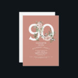 Roze Rose Elegant 90th Birthday Party Invitation Kaart<br><div class="desc">Roze Rose Elegant 90th Salmon Birthday Party Invitation.</div>