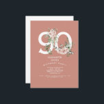 Roze Rose Elegant 90th Birthday Party Invitation Kaart<br><div class="desc">Roze Rose Elegant 90th Salmon Birthday Party Invitation.</div>