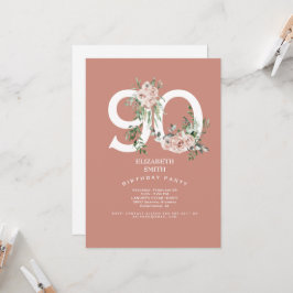 Roze Rose Elegant 90th Birthday Party Invitation Kaart