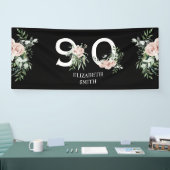 Roze Rose Elegant 90th Black Birthday Party Spandoek (Beurs)