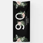 Roze Rose Elegant 90th Black Birthday Party Spandoek (Verticaal)