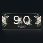 Roze Rose Elegant 90th Black Birthday Party Spandoek<br><div class="desc">Roze Rose Elegant 90th Black Birthday Party Banner.</div>