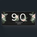 Roze Rose Elegant 90th Black Birthday Party Spandoek<br><div class="desc">Roze Rose Elegant 90th Black Birthday Party Banner.</div>