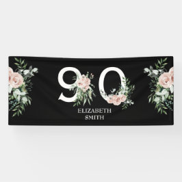Roze Rose Elegant 90th Black Birthday Party Spandoek