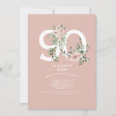 Roze Rose Elegant 90th Blush Birthday Party Kaart (Voorkant)