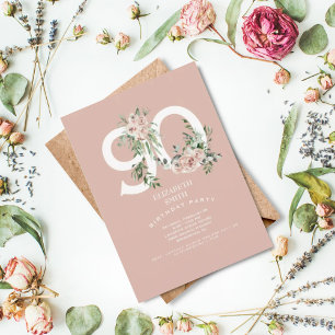 Roze Rose Elegant 90th Blush Birthday Party Kaart