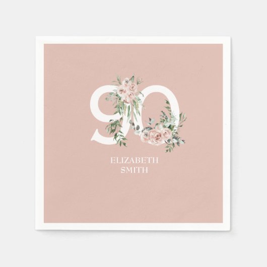 Roze Rose Elegant 90th Blush Birthday Party Servet (Voorkant)
