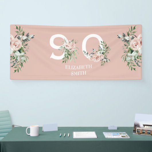 Roze Rose Elegant 90th Blush Birthday Party Spandoek (Beurs)
