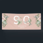 Roze Rose Elegant 90th Blush Birthday Party Spandoek<br><div class="desc">Roze Rose Elegant 90th Blush Birthday Party Banner.</div>