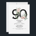 Roze Rose Elegant 90th White Birthday Party Kaart<br><div class="desc">Roze Rose Elegante 90e Witte Verjaardagsfeestuitnodiging.</div>