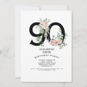 Roze Rose Elegant 90th White Birthday Party Kaart (Voorkant)