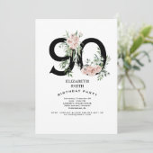 Roze Rose Elegant 90th White Birthday Party Kaart (Staand voorkant)