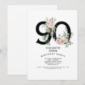 Roze Rose Elegant 90th White Birthday Party Kaart (Voorkant / Achterkant)