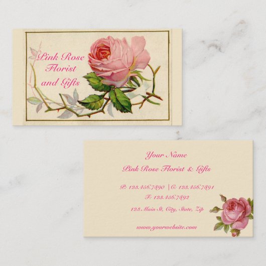  Roze Rose Elegant Bloemen Visitekaartje (Voorkant / Achterkant)