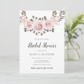 Roze Rose Elegant Bruids Douche Uitnodiging (Staand voorkant)