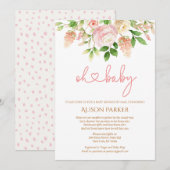 Roze Rose Elegant Floral Girl Baby shower e-mail Kaart (Voorkant / Achterkant)