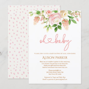 Roze Rose Elegant Floral Girl Baby shower e-mail Kaart