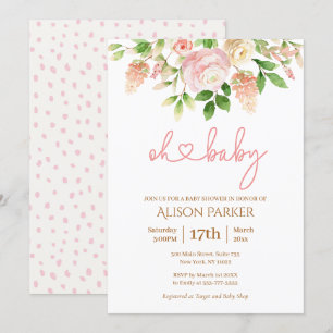 Roze Rose Elegant Floral Girl Baby shower Kaart