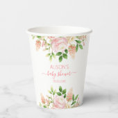 Roze Rose Elegant Floral Girl Baby shower Papieren Bekers (Achterkant)