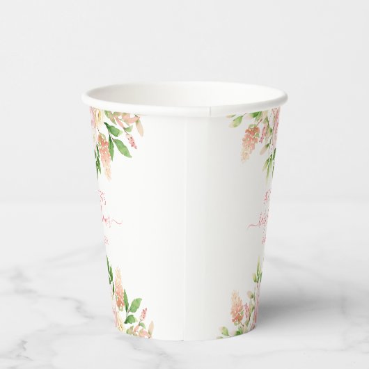 Roze Rose Elegant Floral Girl Baby shower Papieren Bekers (Rechts)